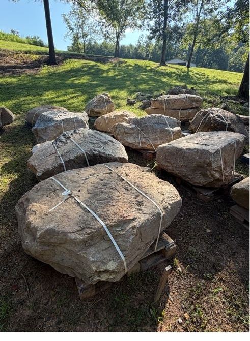 Boulders staged on the hillside