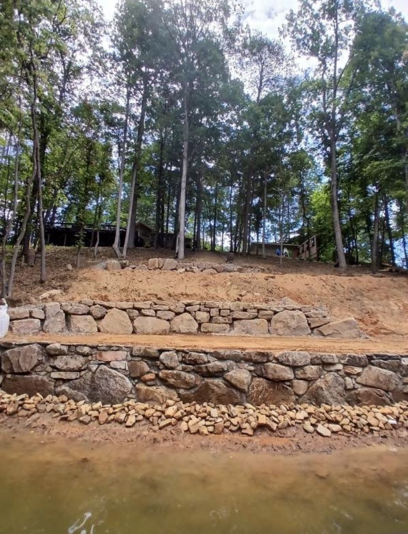 Lakeside stone retaining wall