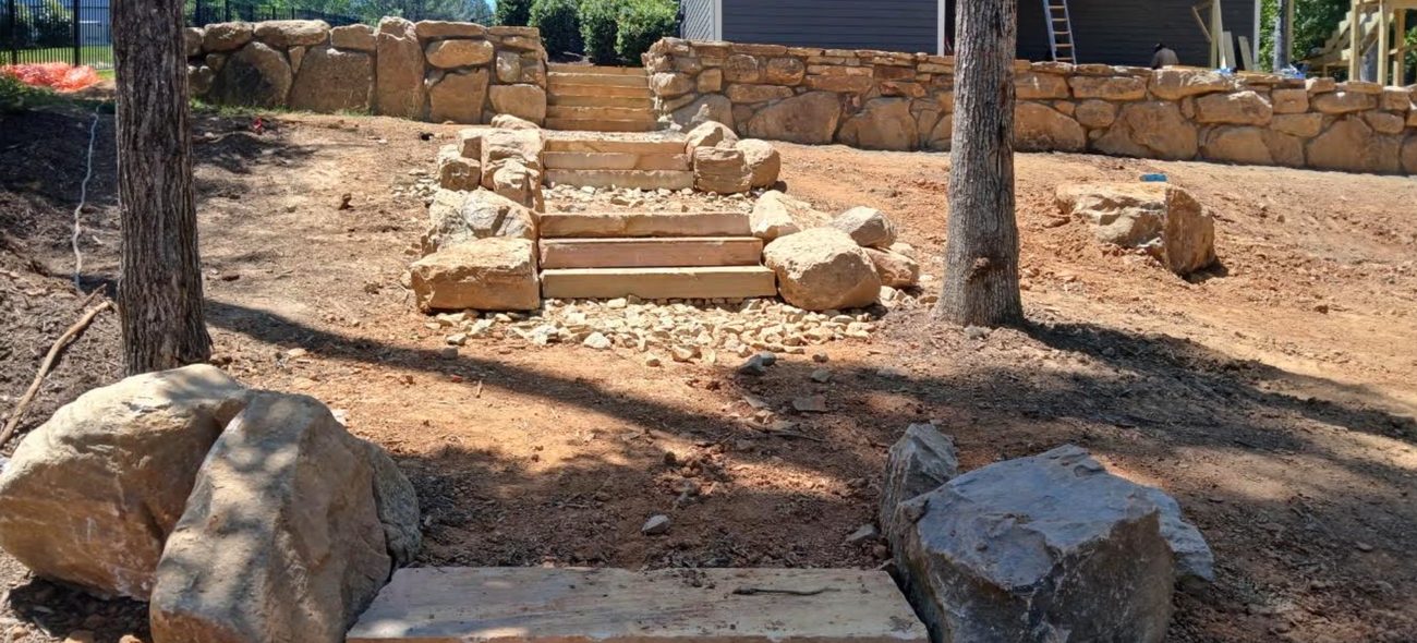 Completed stone steps, wide view