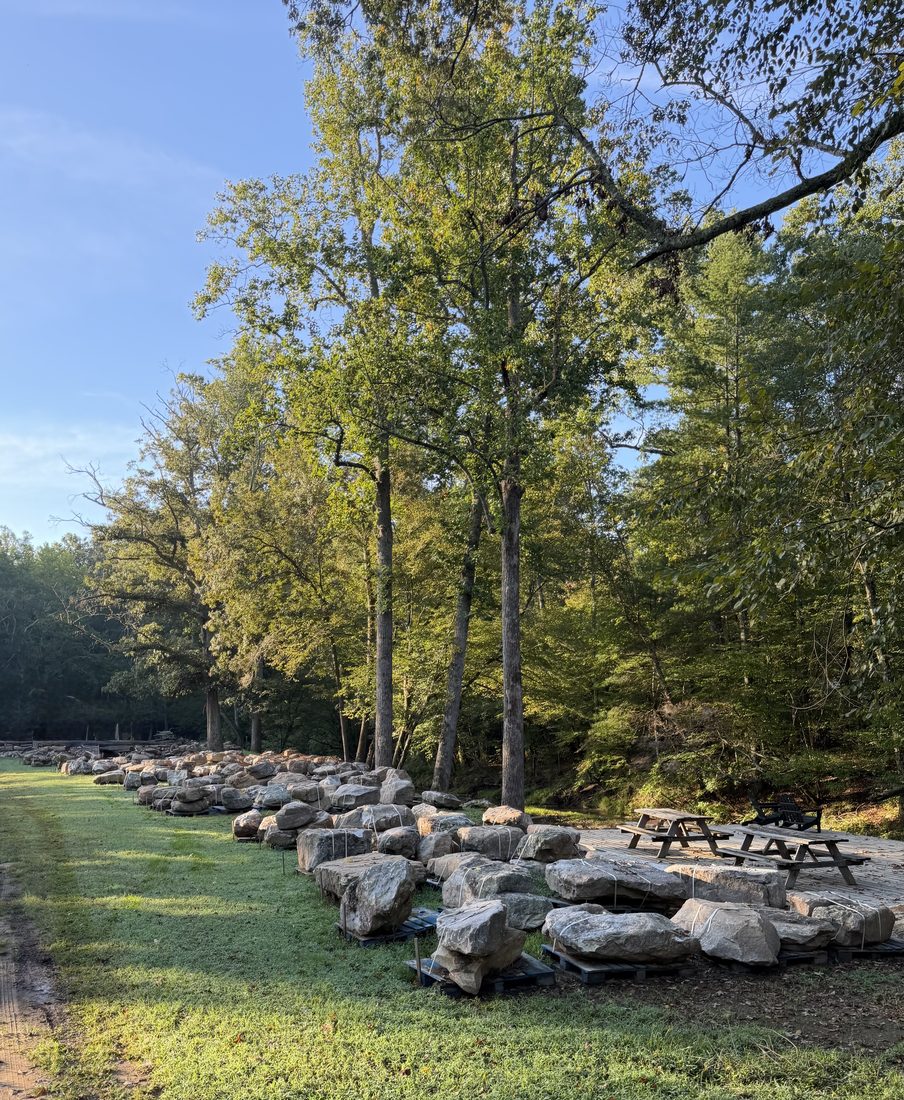 Stone lined up along the creek