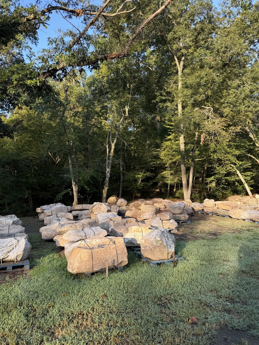 Rows of stone staged in the yard